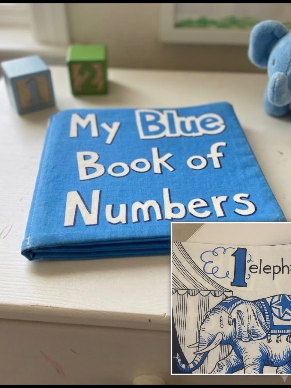 My Blue Book of Numbers Soft Cloth Fabric Baby Nursery Book - Blue white 10”x10”